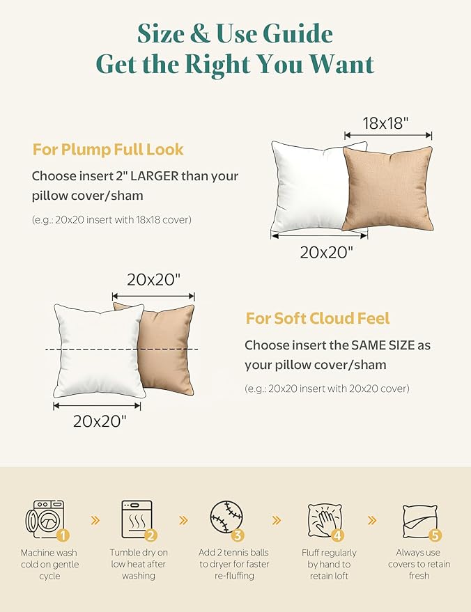 APSMILE Organic Cotton Goose Feather Down Plus Euro Throw Pillow Inserts, 26x26 Inch Set of 2, Soft Supportive Large Square Decorative Pillow Forms for Couch, Sofa, Bed