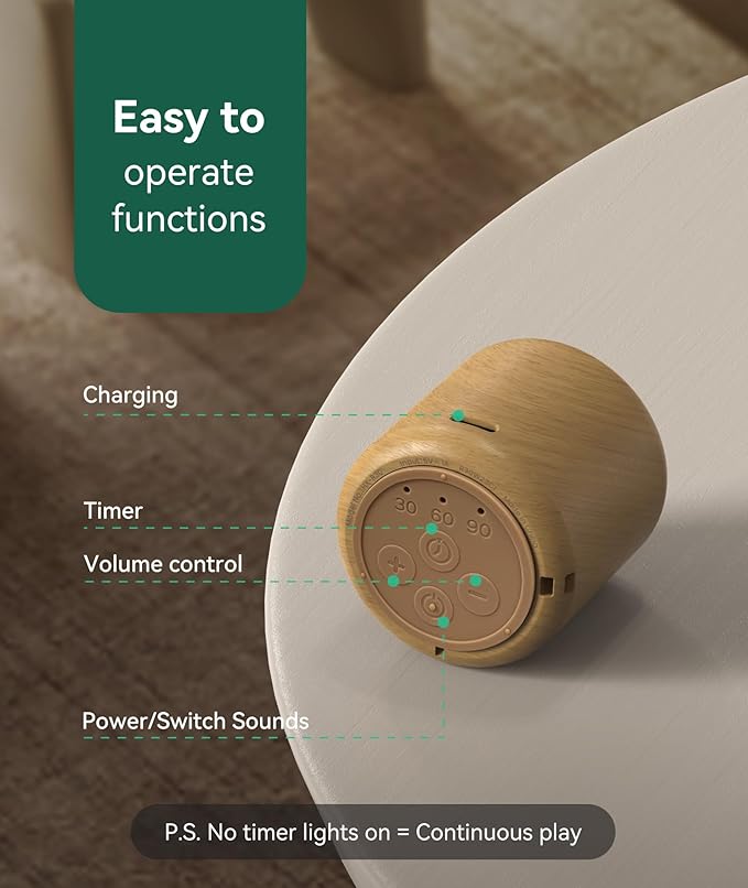 Portable Sound Machine - Travel White Noise Machine for Adults & Baby, 16 Relaxing Sounds, Timer & Rechargeable, Mini for Office, Hotel, Home (Wood)