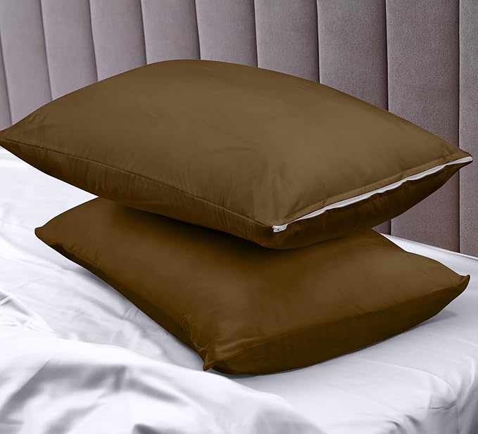 Utopia Bedding Premium 100% Waterproof Pillow Protectors with Zipper Standard Size (Set of 2), Bed Bug and Dust Mite Proof Zippered Pillow Covers, Pillow Encasement Cases, Mocha