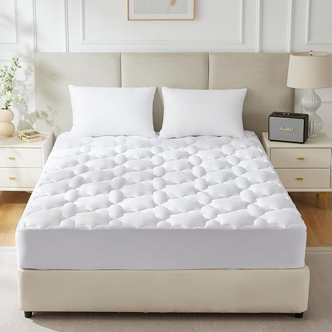 CozyLux California King Mattress Pad, 450GSM Quilted Cooling Cotton Top Mattress Topper, Extra Deep Pocket Fits 8-21 inches, Oeko-TEX Certified, Plush Soft Breathable Bed Pad (72"x84", White)