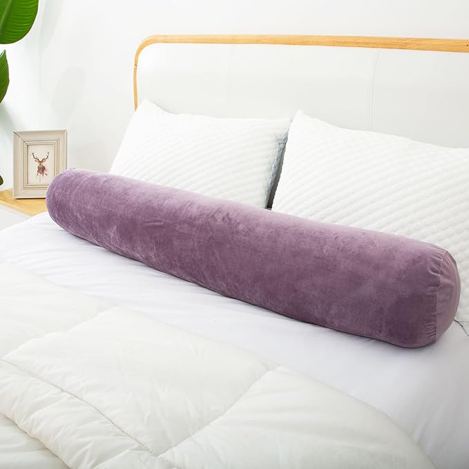 1 MIDDLE ONE Bolster Pillow for Bed, Long Round Body Pillow for Adults with Removable Velvet Cover, Decorative Tube Roll Cylinder Pillow, 47 x 7.87 Inch, Purple