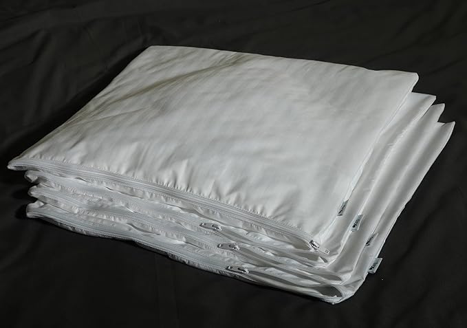 Kingnex 4 Pack Waterproof Feather Proof Pillow Protectors with Zipper on Long Side Queen Size Set of 4 Down Proof Striped Bed Pillow Covers