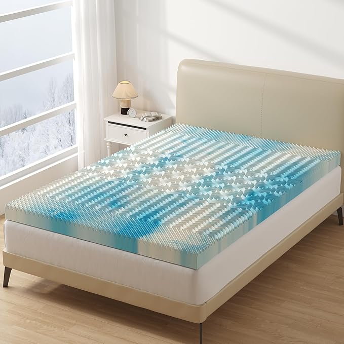 DUMOS 3 Inch Memory Foam Mattress Topper Full, 5-Zone Cooling Gel Infused Pressure Relief Bed Topper for Back & Hip Pain, Soft Dorm RV Camping Mattress Pad, Blue