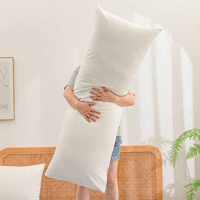 BESTOUCH 100% Washed Cotton Pillowcase for Hair and Skin Linen Feel Soft Comfortable Breathable 1 Pcs Pillow Case with Envelope Closure Solid Off White Body 20x54 Inches