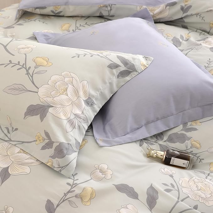 OAITE Duvet Cover Twin Size - 100% Cotton Comforter Cover Floral Duvet Cover Sets 3-PC, Breathable Duvet Cover with Zipper Closure & Corner Ties