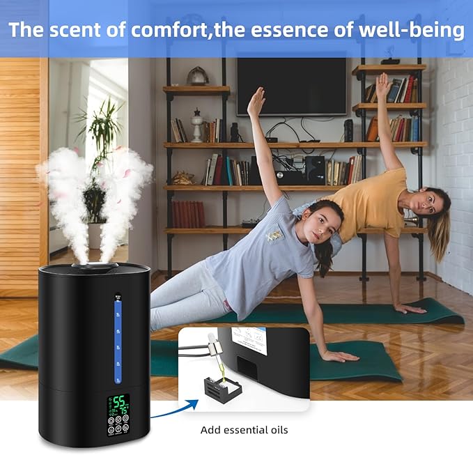 Coolfiqu 6L Humidifiers for Bedroom Large Room Home,Cool and Warm Humidifier for Baby and Plants Hot Mist Top Fill Desk Humidifiers Oil Diffuser,Quiet,Adjustable Mist,360°Nozzle-Black(2026 Upgraded)