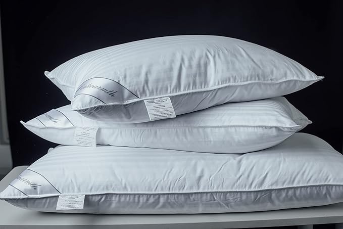 Goose Feather Pillow Blend with Polyester Bed Pillows 100% Cotton, Medium Firm Soft Support King Pack of 1, Stripe White