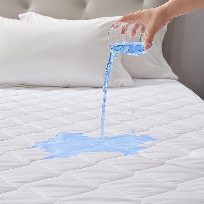 SLEEP ZONE Waterproof Mattress Protector Pad Queen Machine Washable, Breathable Mattress Topper with Deep Pockets, All-Season Use, Hotel Quality (Queen, White)