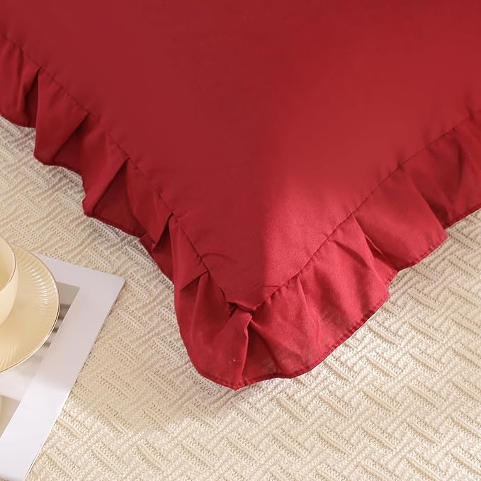Burgundy Body Pillow Cover 20x54inches Long Pillowcase Ruffled Pillowcases Shabby Chic Ruffled Fringe Decor Body Ruffled Pillow Sham Cute Pillowcase (1 Body, Burgundy)