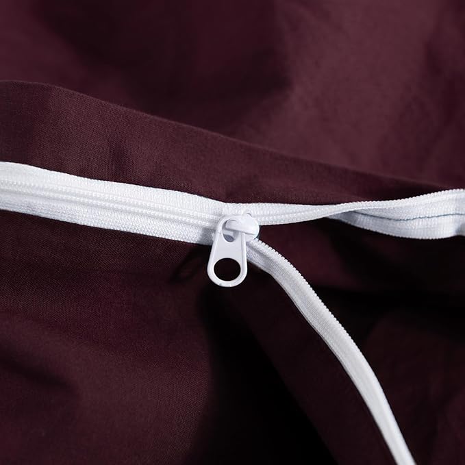 NEXHOME PRO Duvet Cover Set Kids Twin Size Linen Look Textured Organic Natural 100% Washed Cotton Duvet Cover Burgundy Dark Red 2 Pieces Bedding Set with Zipper Closure, Breathable (No Comforter)
