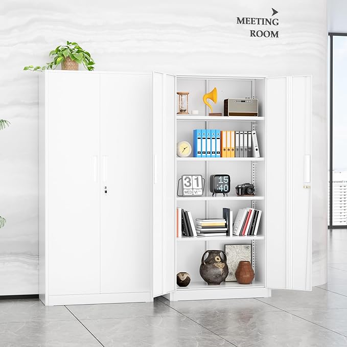 INTERGREAT Metal Storage Cabinet with Doors and Shelves,72" H White Steel Tool Locking Cabinet, Metal Storage Cabinet for Home Office, Warehouse, School