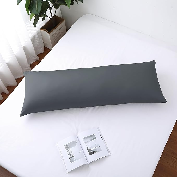 100% Egyptian Cotton Body Pillow Cover Long Pillow Case, 600 Thread Count Bed Pillow Protector with Zipper, Sateen Weave Cooling Full Body Pillowcase for Adults 20x54 Inches (1PC, Body, Dark Grey)