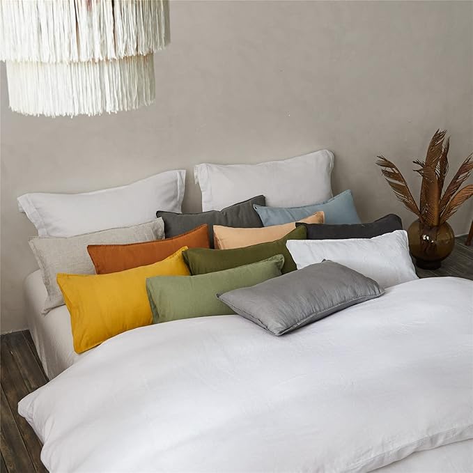 Simple&Opulence 100% Linen Lumbar Pillow Cover 12 x 20 Inches Set of 2 Rectangular Decorative Throw Cushion Cover for Couch Sofa Bed Living Room Office Soft Breathable Farmhouse - Rust