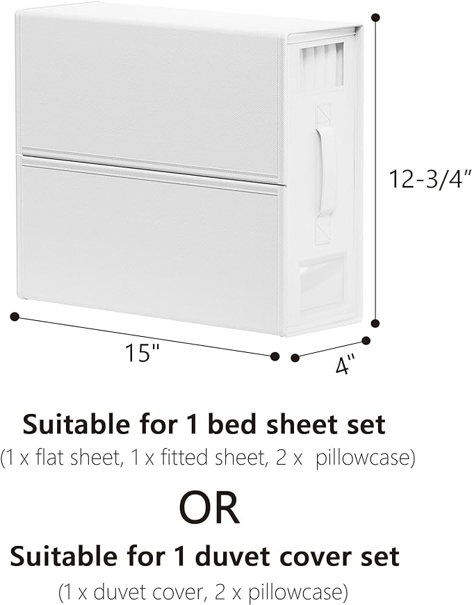 SheetCube Bed Sheet Organizers and Storage 6 Pack, Foldable Linen Closet Organizer with Window and Label, Bedding Folder Storage Box Container for Blanket, Duvet Cover Set, Bed Sheet Set - White