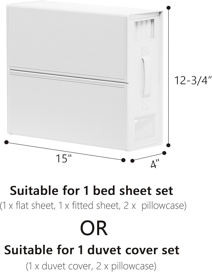 SheetCube Bed Sheet Organizers and Storage 4 Pack, Foldable Linen Closet Organizer with Window and Label, Bedding Folder Storage Box Container for Blanket, Duvet Cover Set, Bed Sheet Set - White
