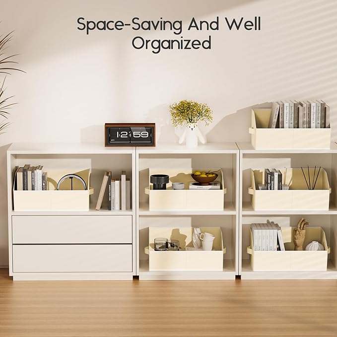 Homsorout Large Closet Organizers and Storage Bins - 8 Pack Trapezoid Storage Baskets for Shelves, Foldable Fabric Baskets with Handles Ideal for Closet, Basket, Wardrobe and Shelf Storage, Beige