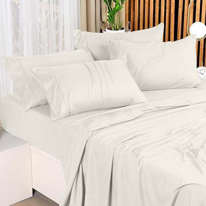 Utopia Bedding Queen Size Sheet Set – 4 Piece Bed Sheets, Soft and Breathable Microfiber, Includes 1 Fitted Sheet, 1 Flat Sheet and 2 Pillowcases – Oeko-Tex - (Ivory) (Pack of 2)