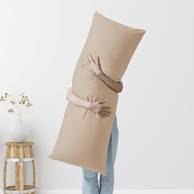 Body Pillow Cover Long Pillow Case,100% Egyptian Cotton Bed Pillow Protector with Zipper,400 Thread Count Cooling Full Body Pillowcase for Adults 20x54 Inches (1 Pack,Beige)
