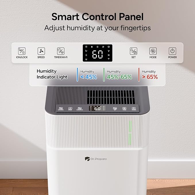 DR.PREPARE 3000-3800 Sq.Ft Dehumidifier for Home with Drain Hose, Smart APP Control, 65 Pints/Day Dehumidifier for Basement, Bedroom, Bathroom, Garage, Large Room, Dry Clothes, 3 Modes, 24H Timer