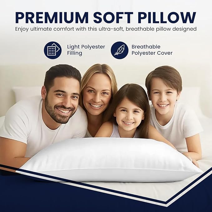 Bed Pillows for Sleeping, Set of 2 – Cooling, Hotel Quality with Soft Down Alternative Fill for Back, Stomach & Side Sleepers | White 100% Cotton Standard