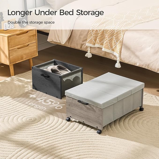 FOUCSSOMEI Under Bed Storage with Wheels,Under Bed Drawers Heavy Duty, 2 Packs, Wooden Under Bed Storage Containers Organizer, Metal Frame, Patented Design