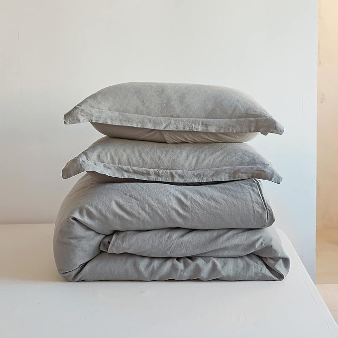 Simple&Opulence 100% Linen Duvet Cover Set 2pcs Basic Style Natural French Washed Flax Solid Color Soft Breathable Farmhouse Bedding with Button Closure - Ultimate Grey, Twin