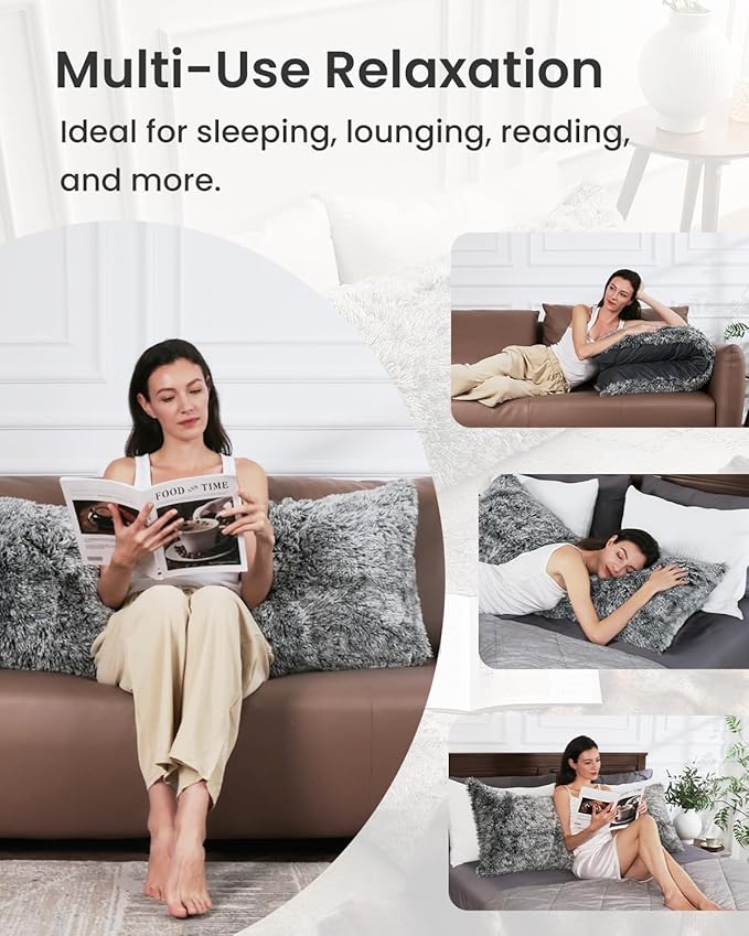 ZonLi Fuzzy Body Pillow Cover, 20"x 54" Furry Body Pillow Pillowcase, Faux Fur Long Pillow Cover with Zipper, Fluffy Soft Plush Decorative Pillow Cases for Bedroom (Grey)