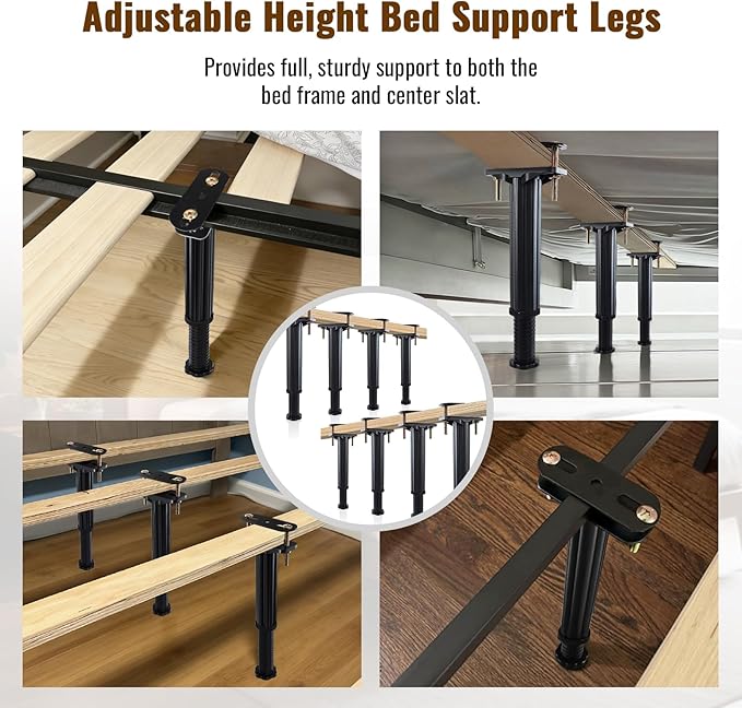 YHK 8PCS Adjustable Height Bed Support Legs 7.8-13.0inch, Heavy Duty Bed Frame Support Legs for Bed Slat and Frame, Plastic Bed Frame Support Replacement Bed Support Reinforcement Parts