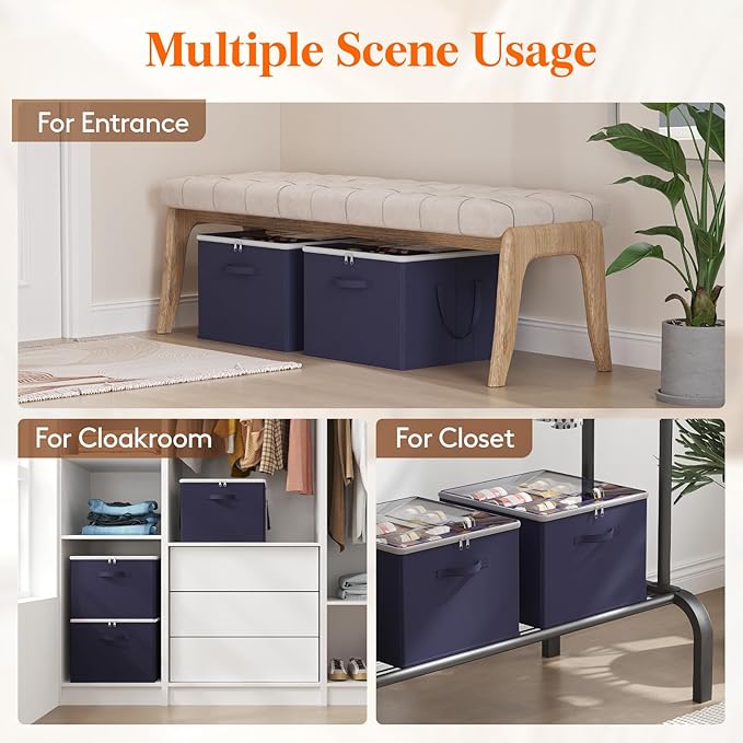 Lifewit 4 Pack Shoe Storage Organizer for Closet, Large Shoe Box Storage Containers with Clear Cover, Foldable Storage Bins Fit for Boots Fits 48-64 Pairs (Each 12-16 Pairs) Blue