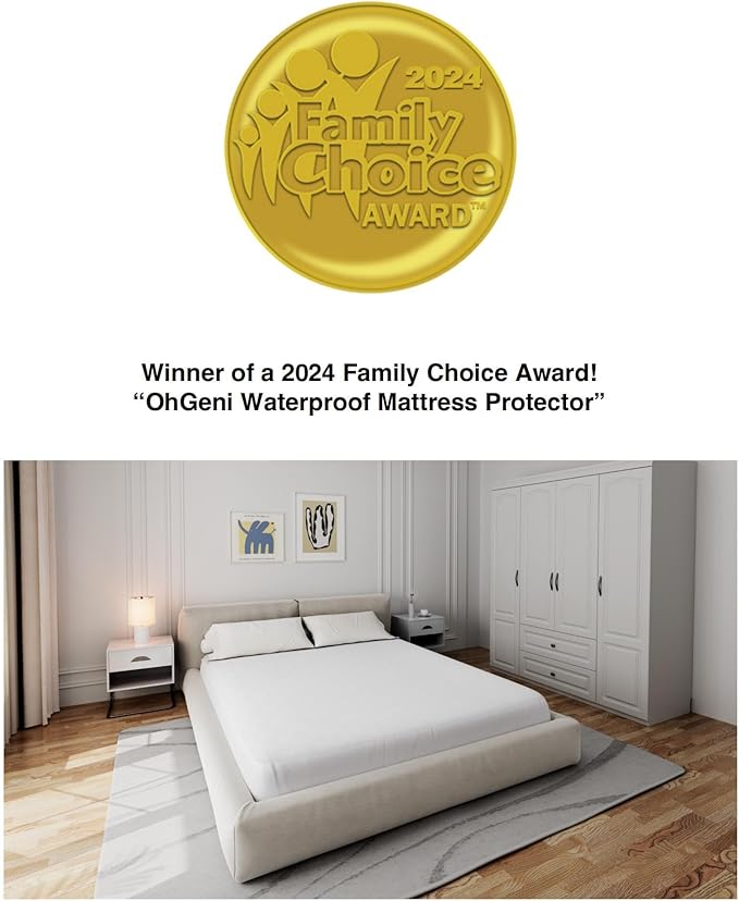 OhGeni 100% Waterproof Mattress Protector, Twin Size, 6''-16'',Fitted Sheet with Deep Pockets, Premium Noiseless Breathable Soft Hypoallergenic Material, Mattresses Cover for Bed