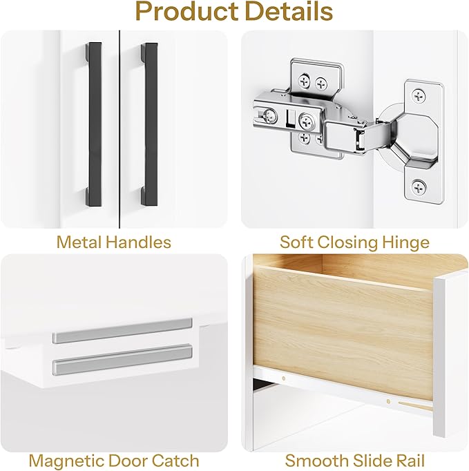 DynJest Armoire Wardrobe Closet with 2 Drawers, 70" Tall Clothing Storage Cabinet with Hanging Rod, 3 Open Shelves & 5 Hooks, 2 Doors Large Capacity Wooden Cabinet for Bedroom, White