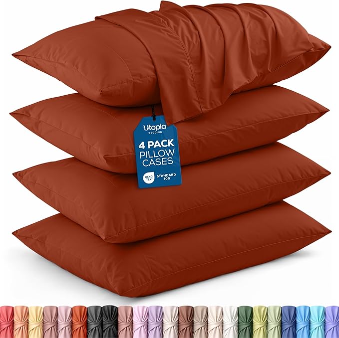 Utopia Bedding Standard Pillow Cases - 4 Pack - Envelope Closure - Soft Brushed Microfiber Fabric - Shrinkage and Fade Resistant Pillow Covers Standard Size 20 X 26 Inches (Standard, Orange)