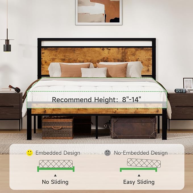 Z-hom Easy Assembly Sturdy Metal Platform Bed, Queen Size Bed Frame with Headboard & Footboard, Anti-Slip & Silent Support, No Box Spring Needed with Underbed Storage, Modern Bedroom Furniture