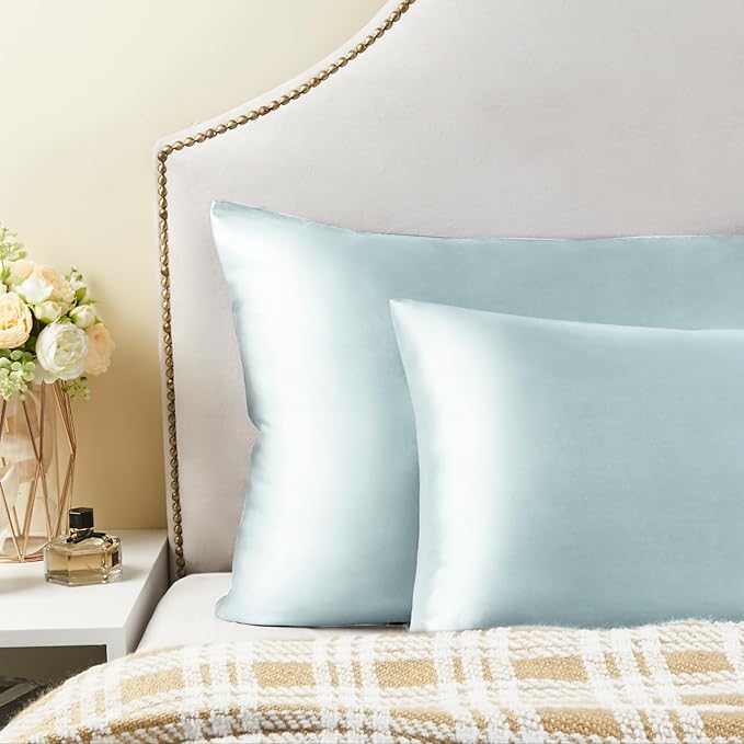 BEDELITE Satin Pillowcase for Hair and Skin, Super Soft Similar to Silk Pillow Cases 4 Pack with Envelope Closure, Cooling Pillowcases for Women Men (20"x30" Queen Size, Stone Blue)