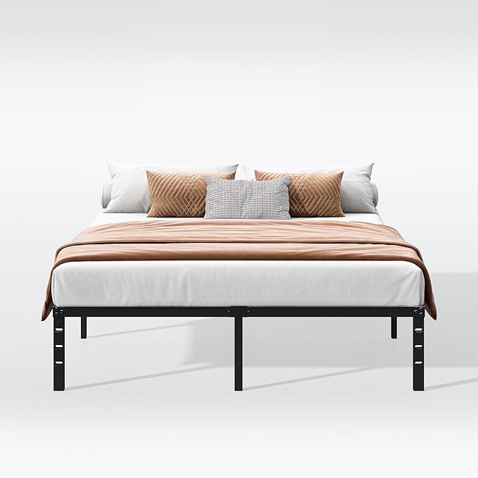 Hafenpo 18 Inch Queen Bed Frame - Sturdy Metal Platform Queen Size, No Box Spring Needed, Heavy Duty, Easy Assembly, Strong Bearing Capacity, Under Bed Storage, Black