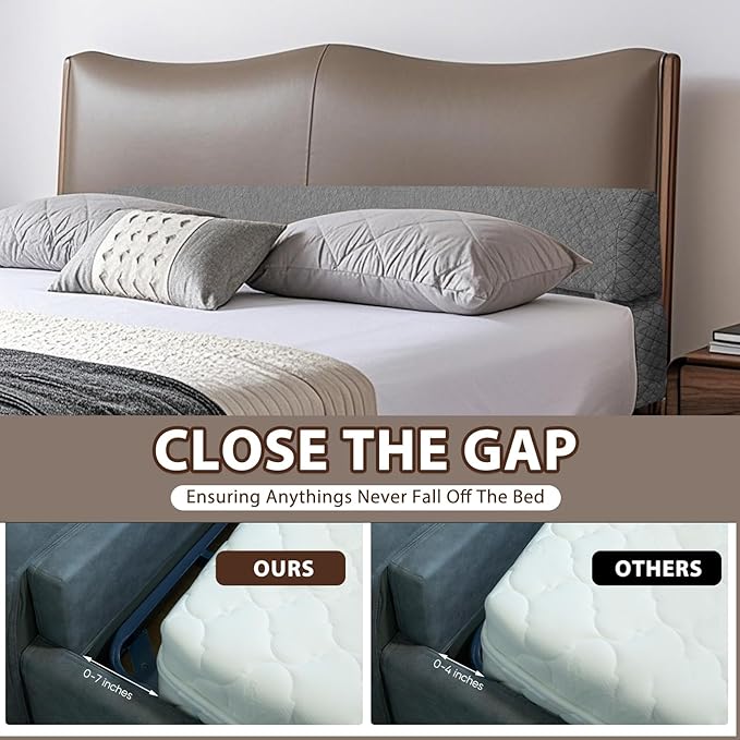 4 Modes Queen Size Pillow Wedge for Headboard Gap, Foldable Bed Wedge Pillow, Bed Gap Filler Fill The Gap (0-7"), Mattress Gap Filler Long Pillow Between Headboard and Mattress (Dark Grey, Queen)