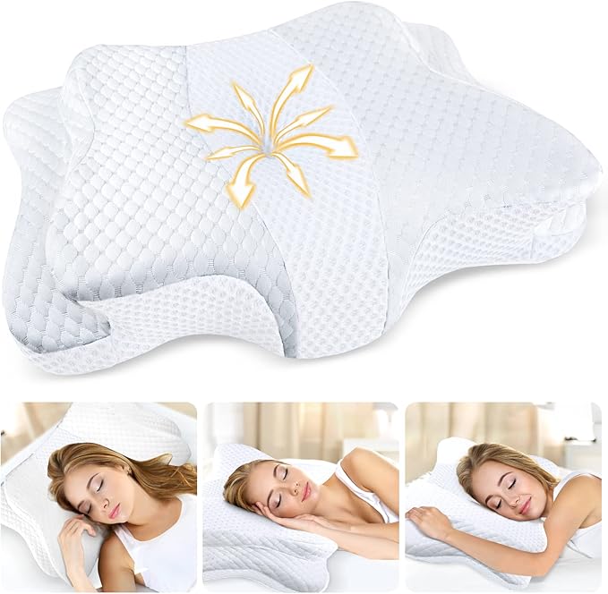 CHxxy Memory Foam Pillows, Cervical Pillow for Neck and Shoulder Pain Relief, Ergonomic Contour Bed Pillow, Soft for Side Sleep Stomach Sleeping and Back Sleeper-Queen Size&White