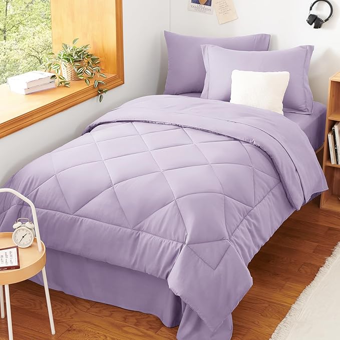 CozyLux Twin XL Comforter Set Light Purple - 5 Pieces Twin Extra Long Bed in a Bag for College Dorm, All Season Bedding Set for Girls and Boys, Soft Bed Set with Comforter, Sheets, Pillowcase & Sham