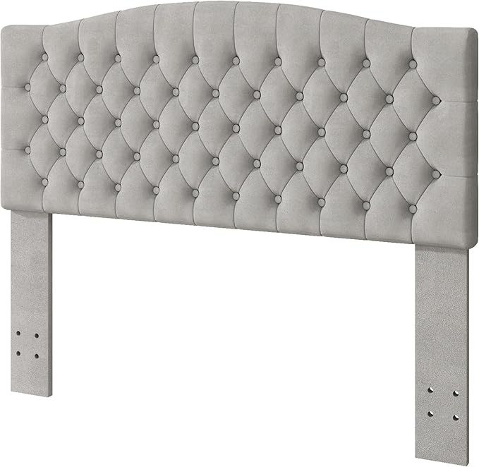 Befurtori Queen Headboard Only, Upholstered Headboard for Adjustable Bed Velvet Tufted Queen/Full Size Wall Mounted Head Board with Solid Wood Legs Head Board, Silver Gray