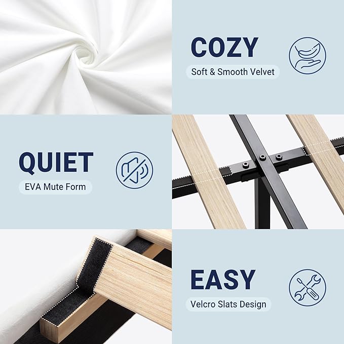 Allewie King Size Platform Bed Frame with Adjustable Headboard, Plush Velvet Upholstered, Vertical Channel Tufted, Sturdy Wooden Slats, No Box Spring Needed, Easy Assembly, White