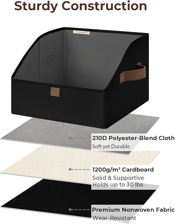 StorageWorks Closet Baskets for Shelves, Trapezoid Storage Bins, Closet Organizers and Storage, Clothes Organizing Bins, Small, Black, 3-Pack