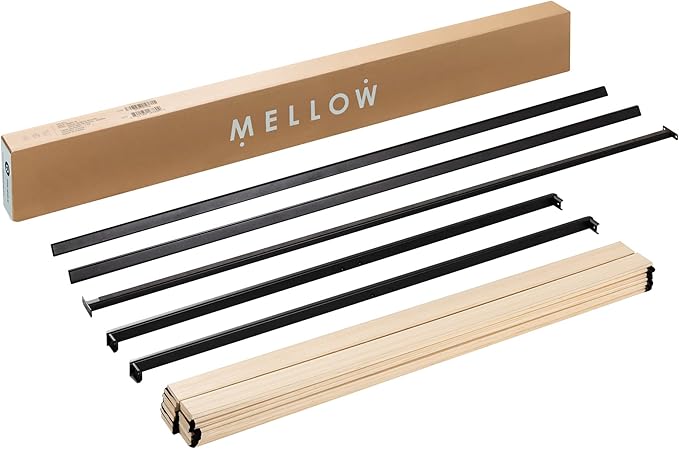 Mellow 1.6 Inch Metal Bunkie Board Mattress Support with Wood Slats for Bed Frames, Box Spring or Bed Slat Replacement, Easy Assembly, King, Black