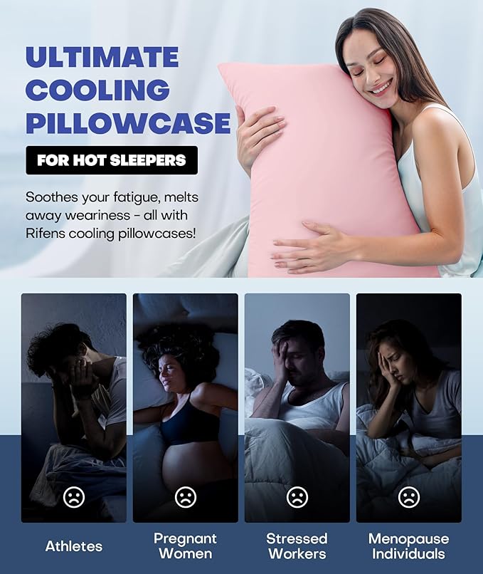 Ice Cooling Pillowcase for Hot Sleepers, Instantly Cool, Stay Cold All Night, Softer Than Silk Pillow Cases, Pillow Covers with Invisible Zipper, Gift for Men & Women - Queen Size, Coral Pink (1 Pack)