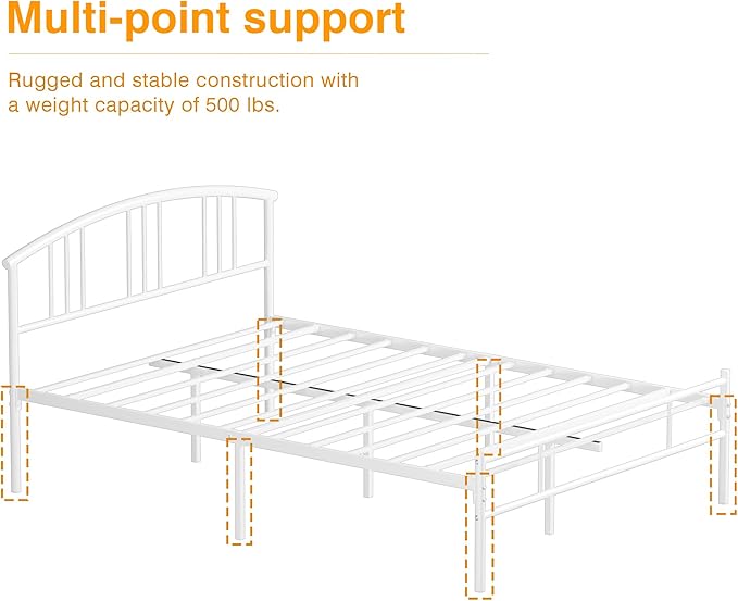 VECELO 14 inch Full Bed Frame White Beds Metal Platform Mattress Foundation with headboard Footboard Steel Slat Support/No Box Spring Needed/Easy Assembly