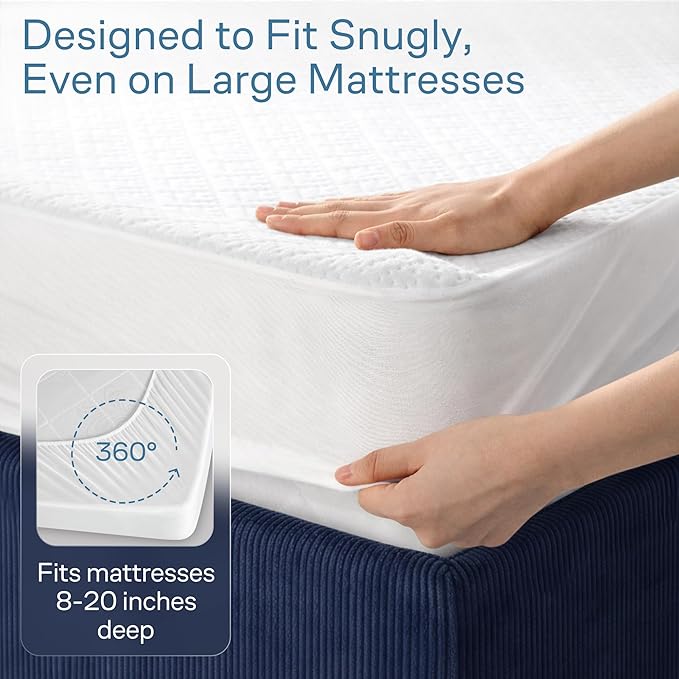 100% Waterproof Full Size Mattress Protector - 360 Pad Protection Against Spills, Stains & Accidents for Parents & Pet Owners - Noiseless & Cooling Viscose Made from Bamboo (White)