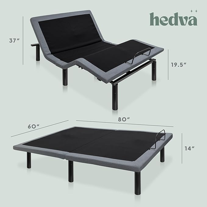 Hedva Adjustable Bed Frame with Massage Motors, 4 USB Ports, LED Light, 5-Minute Assembly, Multiple Preset Positions for Ultimate Comfort, Wireless Remote Control Adjustable Bed (Black, Queen)