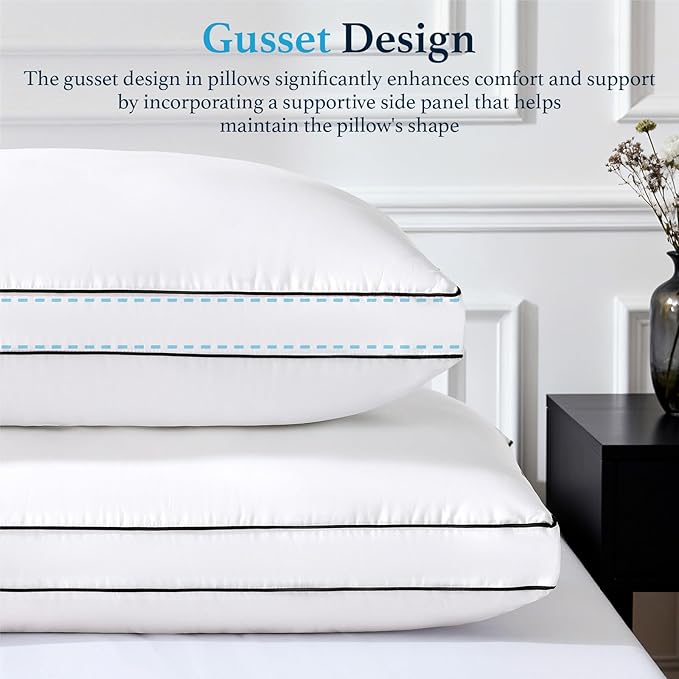 RDS Certified Goose Feather & Down Pillows, 3-Chamber Gusseted Design for Balanced Neck Support, 100% Cotton Cover, Hotel Style Bed Pillow for Side and Back Sleepers | King Size, Set of 2, 20" x 36"