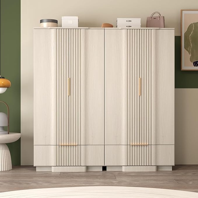 Brafab 67" Fluted Armoire Wardrobe Closet with Drawers and Doors, Wooden Wardrobe Cabinet with Adjustable Shelves, Modern Storage for Clothes, Wardrobe Wall for Bedroom, White(3 pcs)