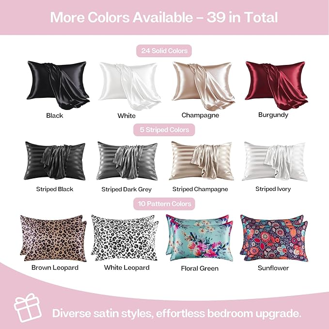 MR&HM Satin Pillowcase for Hair and Skin, Silk Satin Pillowcase 2 Pack, King Size Pillow Cases Set of 2, Silky Pillow Cover with Envelope Closure (20x36, Pink)