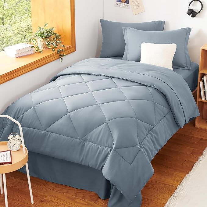 CozyLux Twin Comforter Set with Sheets Dusty Blue - 5 Pieces Bed in a Bag Twin, All Season Bed Set for Girls and Boys, Bedding Set with Down Alternative Comforter, Sheets, Pillowcase & Sham